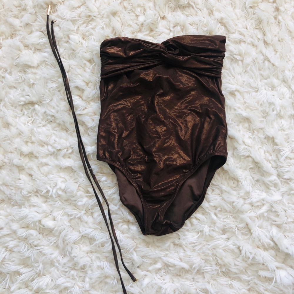 Brown shimmery one piece bathing suit